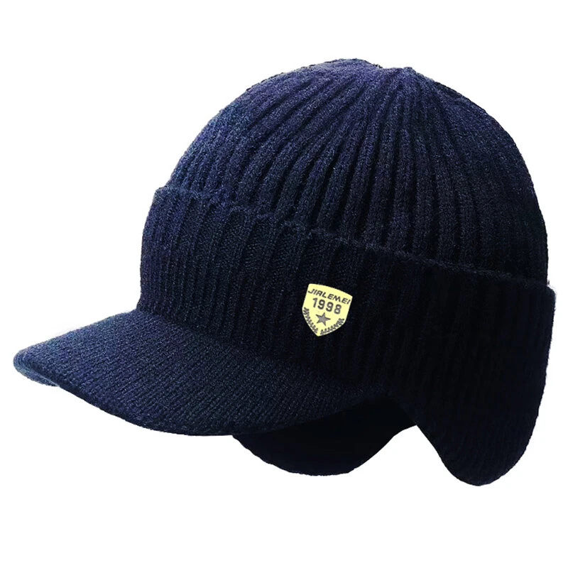(image for) Collrown Men Winter Knitted Hat Outdoor Cycling Ear Protection Warmth Peaked Cap Riding Thick Earmuffs Beanie Hats
